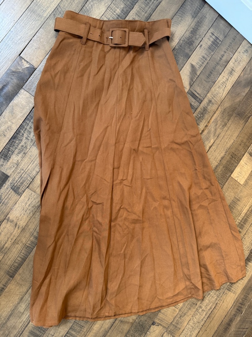 High-Rise Belted Maxi Skirt in Rust